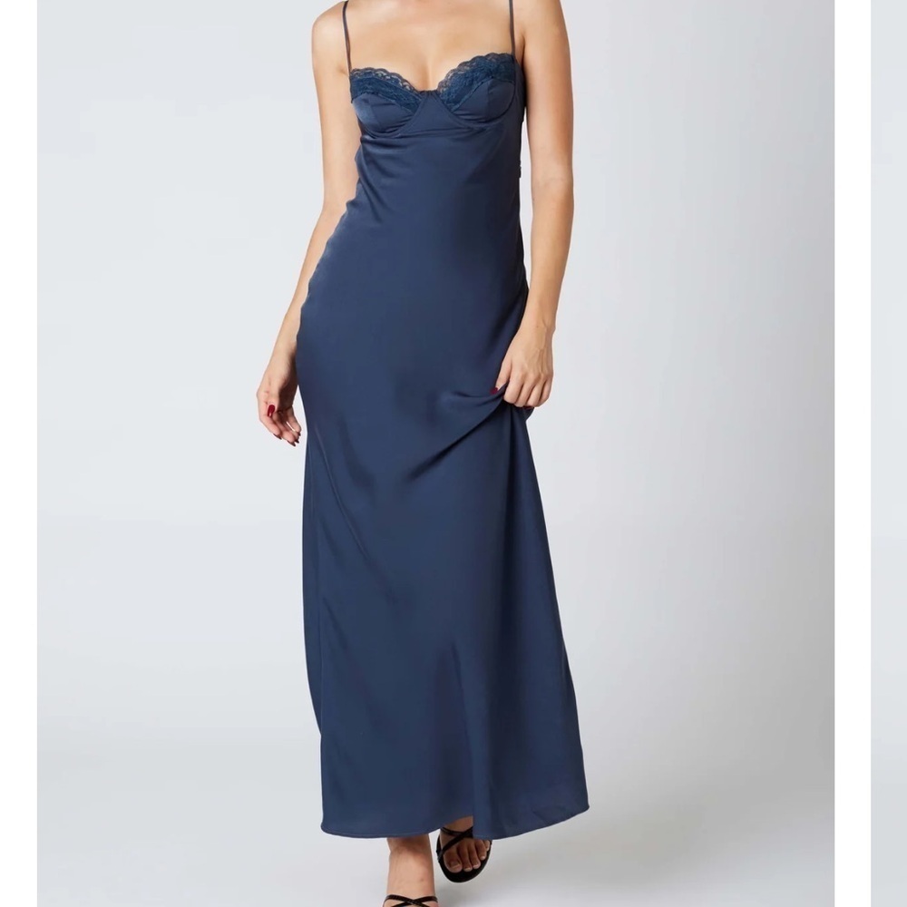 House of Spence Corset Maxi midnight navy satin silky size Small